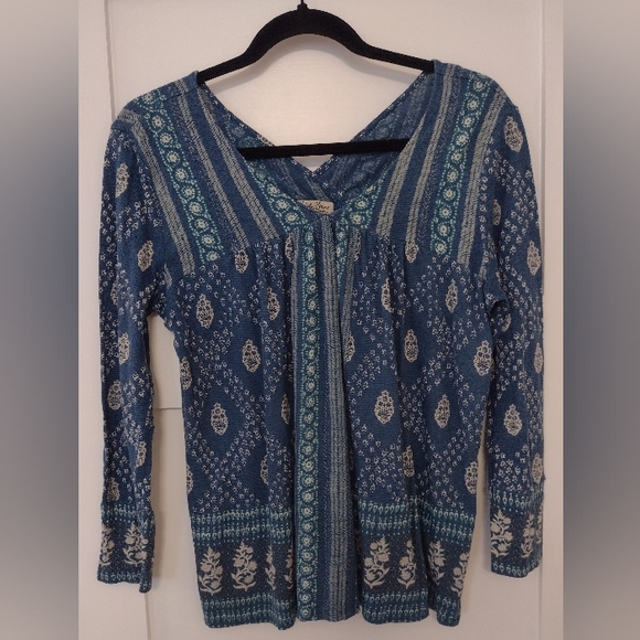 Lucky Brand Women's 3 Quarter Length Sleeve Tribal Pattern Top - Picture 1 of 4